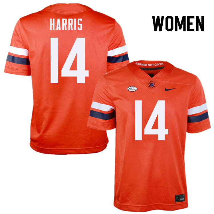 Women Virginia Cavaliers #14 Trell Harris College Football Jerseys Stitched-Orange